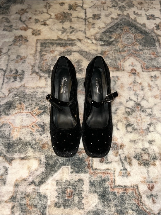 Call It Spring Shoes - Call It Spring Black Velvet Mary Jane Heels with Rhinestone Studs